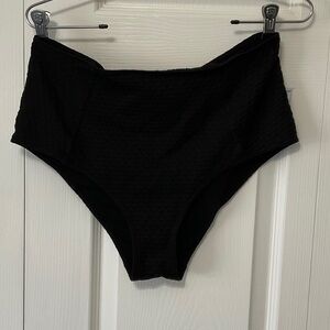 H&M Black High-Waist Pull On Swim Bottoms, Size 12, Textured Pattern